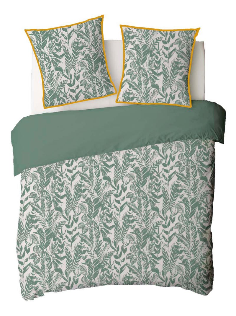 Future Home - Parure de lit 2 personnes tropical réversible unie Vert - Kiabi