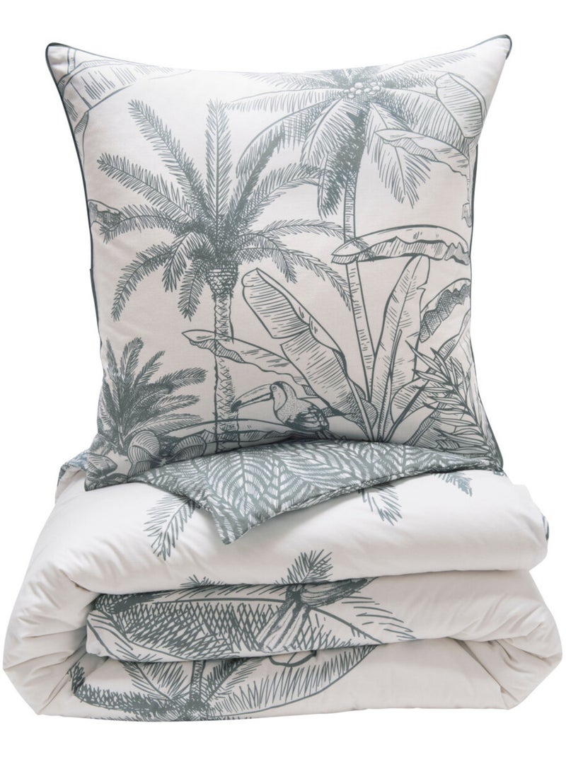 Future Home - Parure de lit 2 personnes végétal réversible en coton Blanc - Kiabi