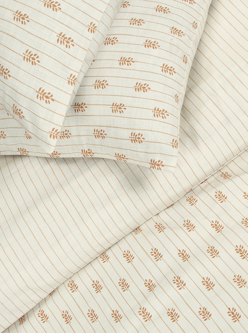 Future Home - Parure de lit double à rayures fleurie effet lin Ecru - Kiabi