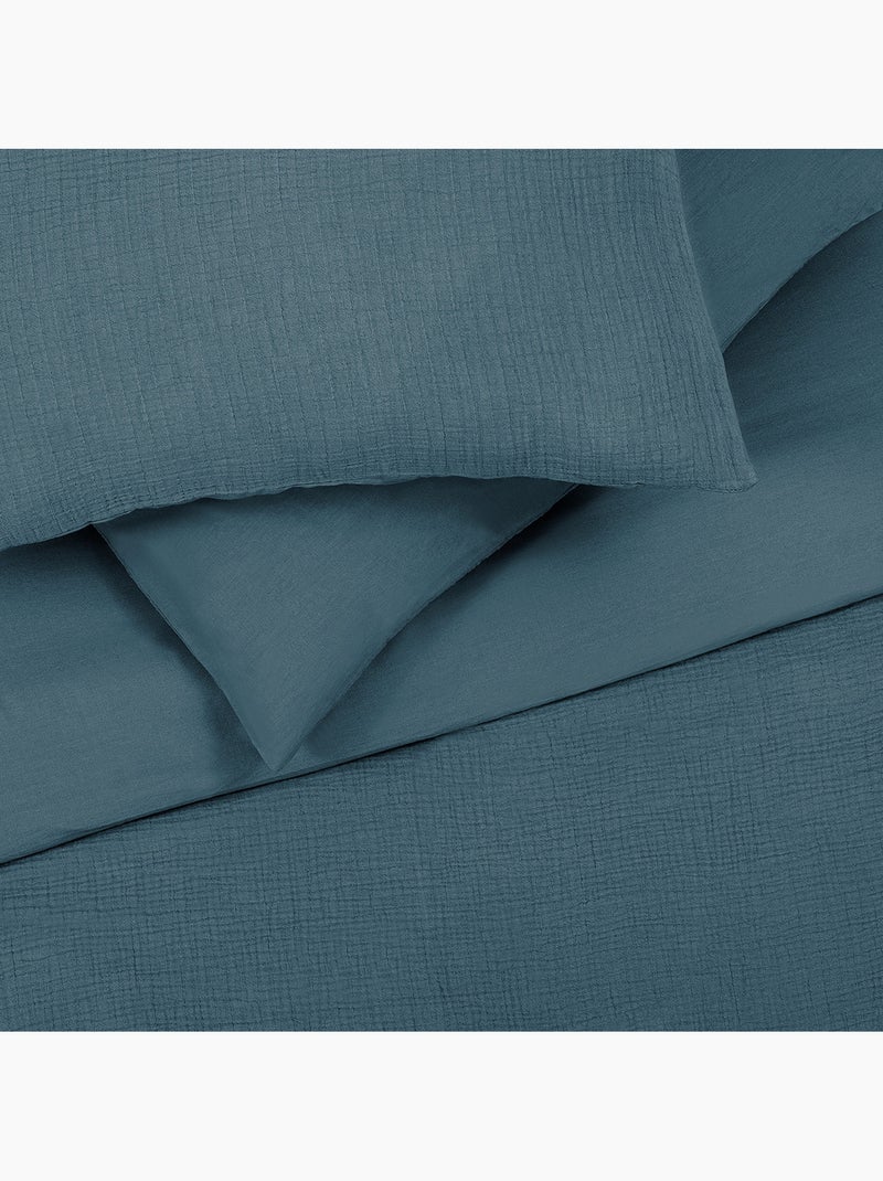 Future Home - Parure de lit double en gaze de coton Bleu - Kiabi