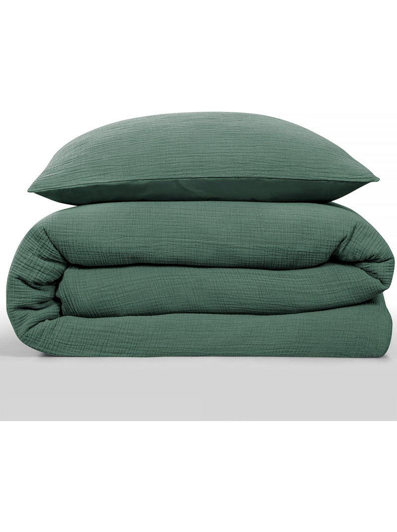 Future Home - Parure de lit double en gaze de coton Vert - Kiabi