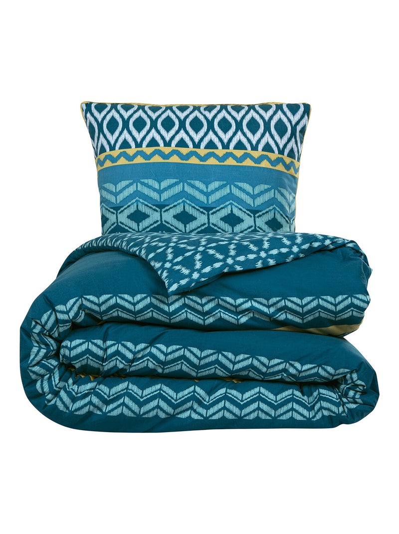 Future Home - Parure de lit double ethnique en microfibre lavée Bleu pétrole - Kiabi