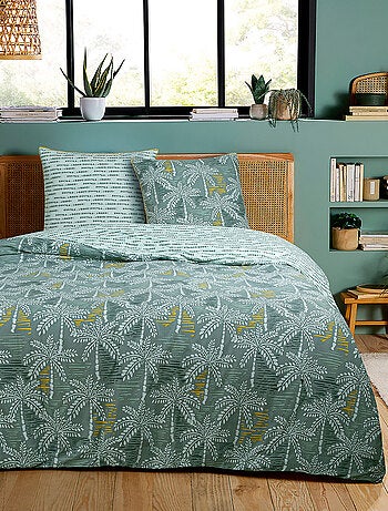 Future Home - Parure de lit double palmiers en microfibre lavée