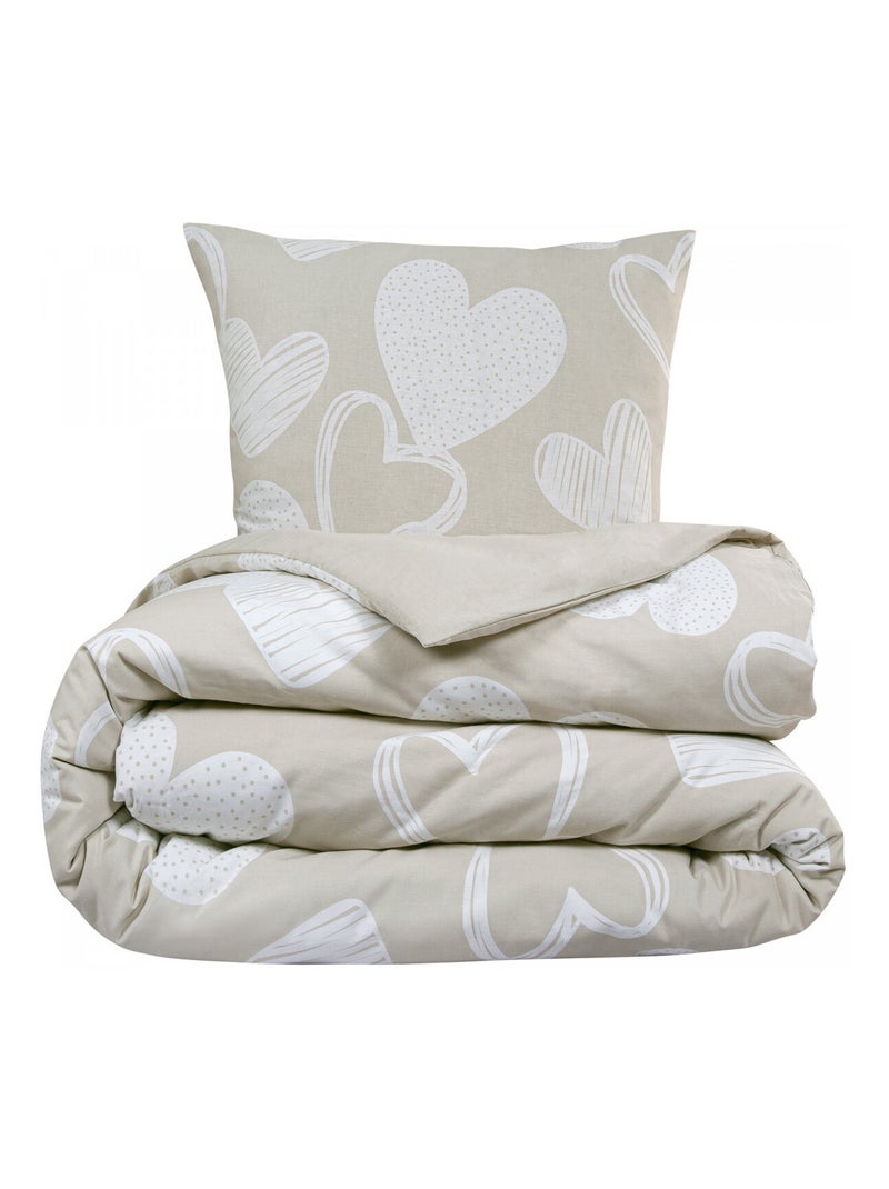 Future Home - Parure de lit en coton motif cœurs Beige - Kiabi