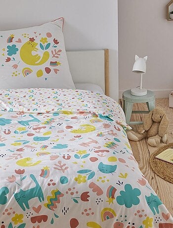Future Home - Parure de lit enfant chat réversible fleurie