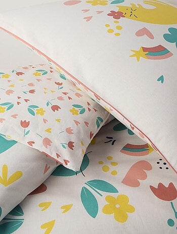 Future Home - Parure de lit enfant chat réversible fleurie