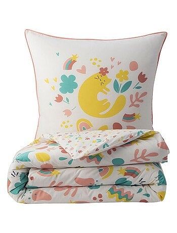 Future Home - Parure de lit enfant chat réversible fleurie