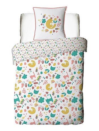 Future Home - Parure de lit enfant chat réversible fleurie