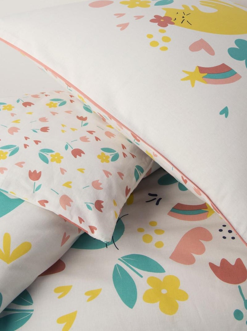 Future Home - Parure de lit enfant chat réversible fleurie Blanc - Kiabi