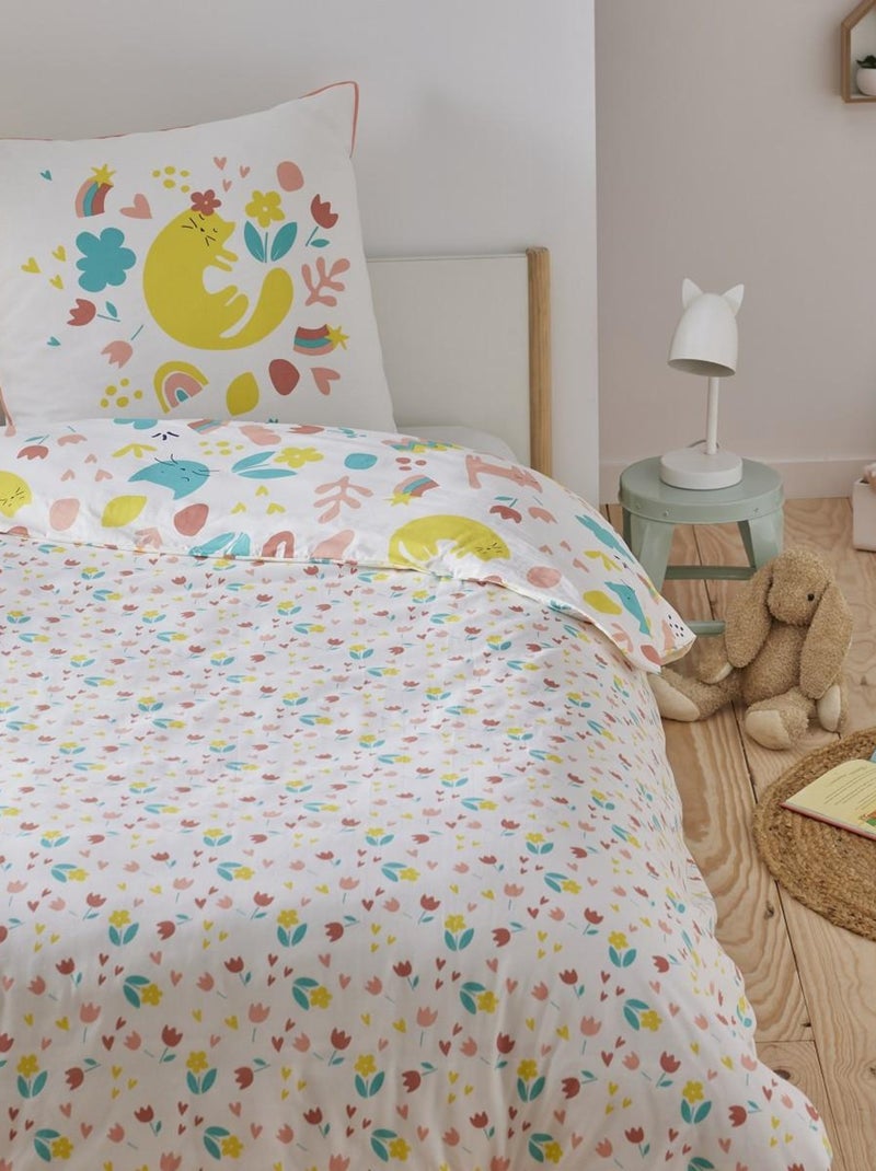Future Home - Parure de lit enfant chat réversible fleurie Blanc - Kiabi