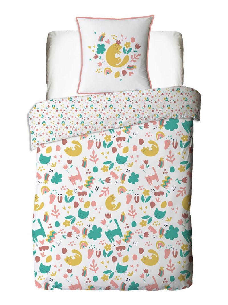 Future Home - Parure de lit enfant chat réversible fleurie Blanc - Kiabi