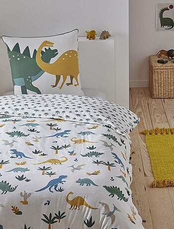 Future Home - Parure de lit enfant en coton 57 fils imprimé blanc et vert - Kiabi
