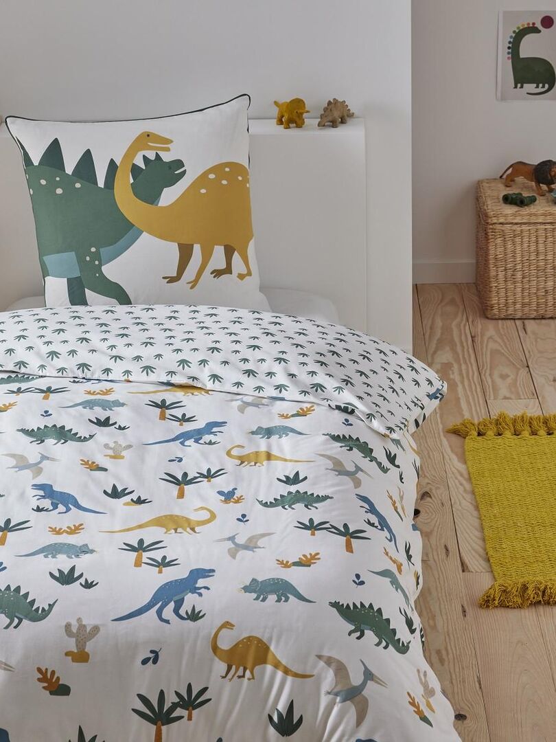 Future Home - Parure de lit enfant en coton 57 fils imprimé blanc et vert Blanc - Kiabi