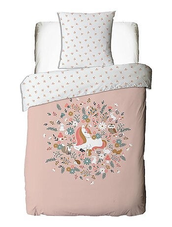 Future Home - Parure de lit enfant en coton imprimé rose Licorne