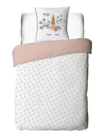 Future Home - Parure de lit enfant en coton imprimé rose Licorne