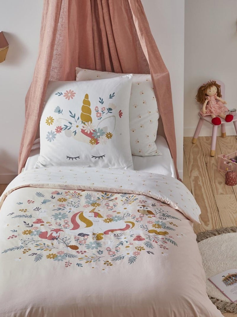 Future Home - Parure de lit enfant en coton imprimé rose Licorne Rose - Kiabi