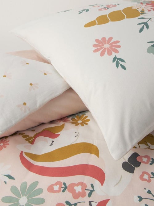 Future Home - Parure de lit enfant en coton imprimé rose Licorne - Kiabi