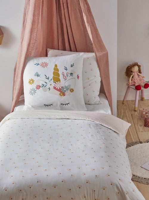 Future Home - Parure de lit enfant en coton imprimé rose Licorne - Kiabi