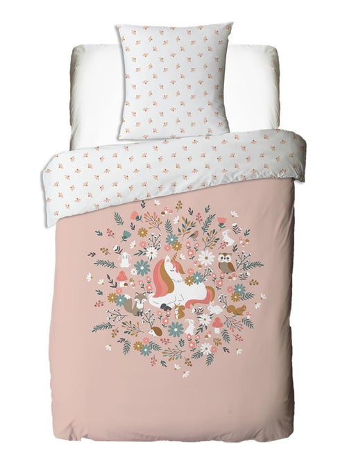 Future Home - Parure de lit enfant en coton imprimé rose Licorne - Kiabi