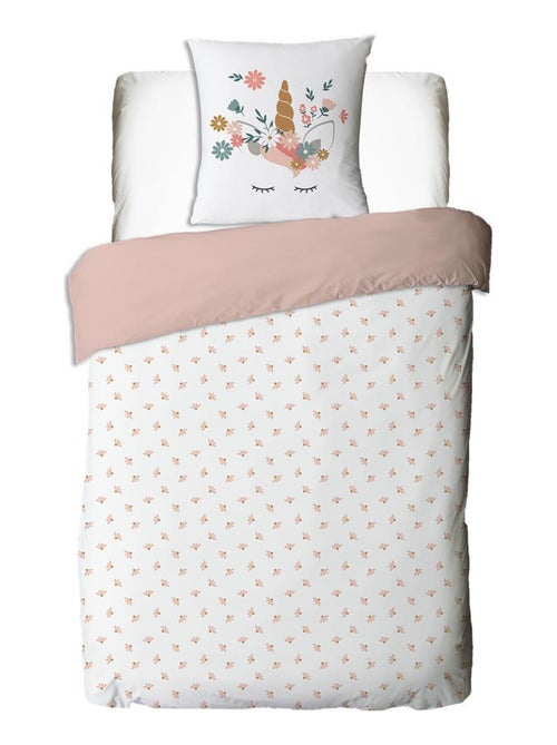 Future Home - Parure de lit enfant en coton imprimé rose Licorne - Kiabi
