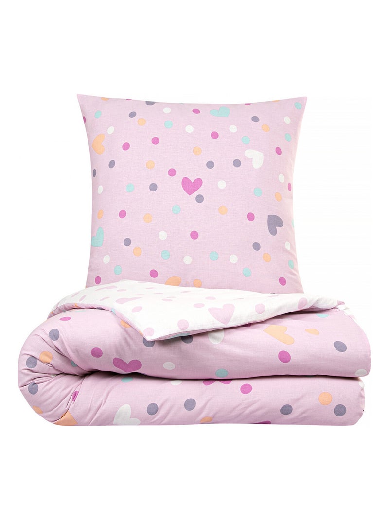 Future Home - Parure de lit enfant pois et cœurs réversible Rose - Kiabi