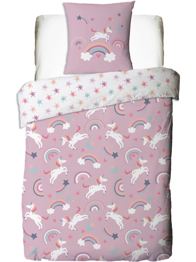 Future Home - Parure de lit enfant réversible Licorne Rose/Blanc - Kiabi