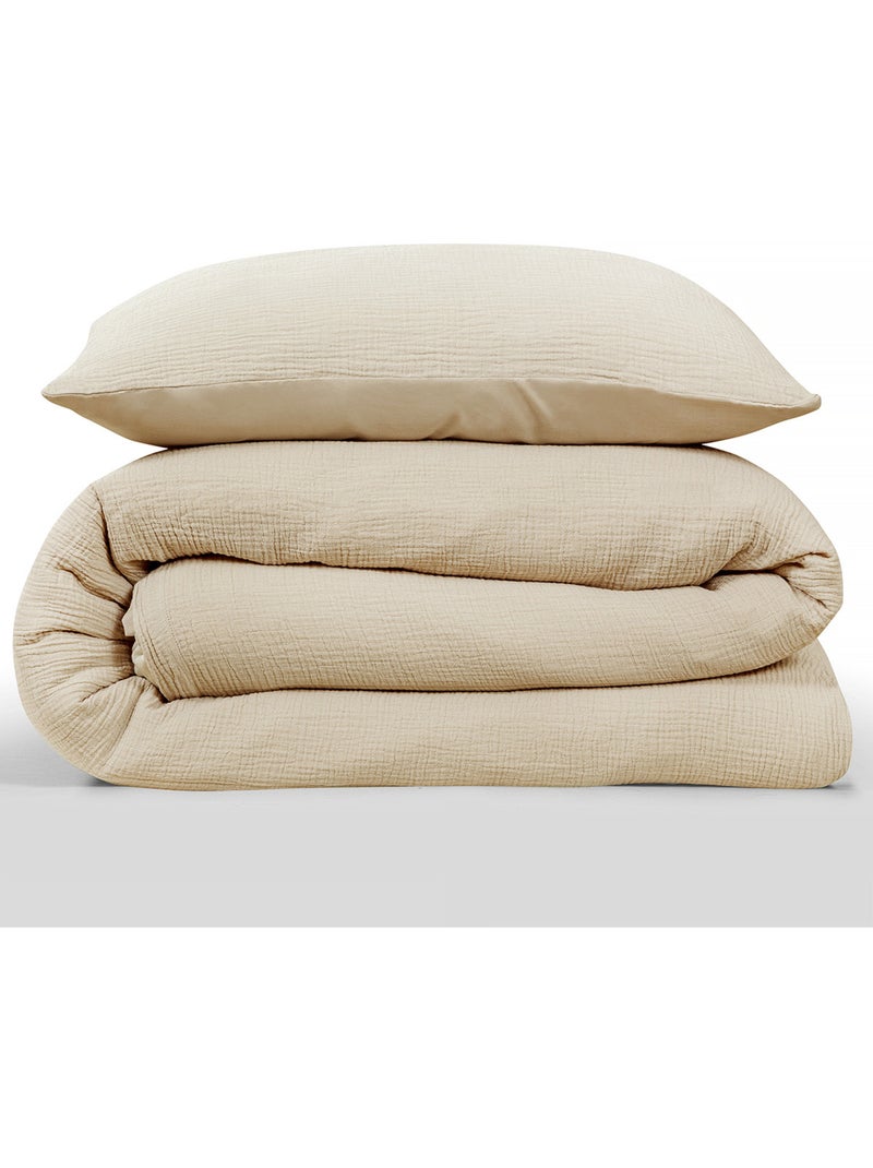 Future Home - Parure de lit simple en gaze de coton Beige - Kiabi
