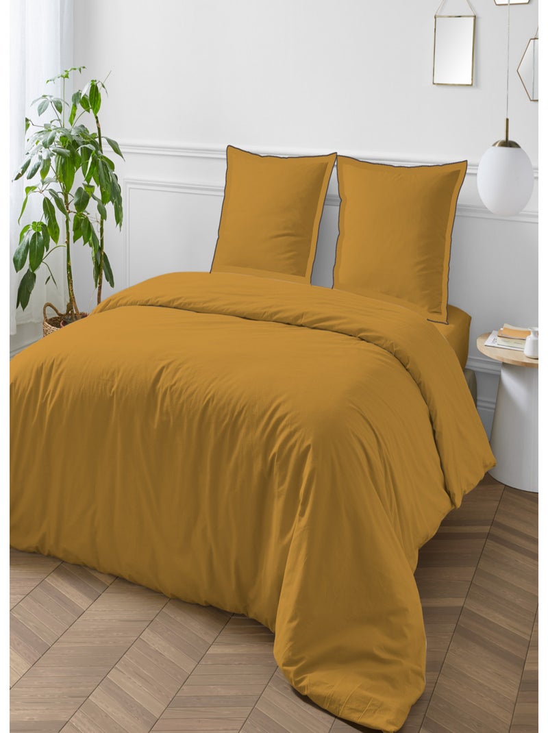 Future Home - Parure de lit unie en coton finition bourdon Jaune - Kiabi