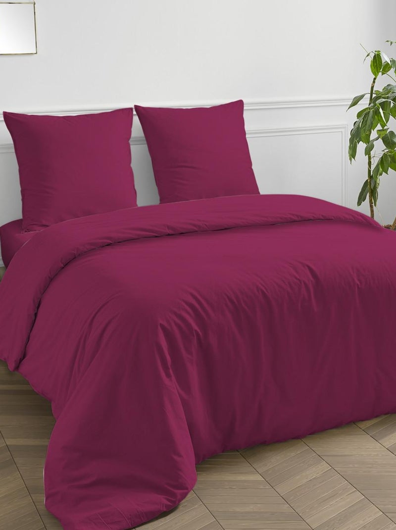 Future Home - Parure housse de couette + taies 64x64cm en coton 57 fils unie Magenta - Kiabi