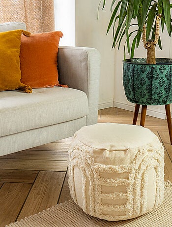 Future Home - Pouf rond texturé bohème 100% coton