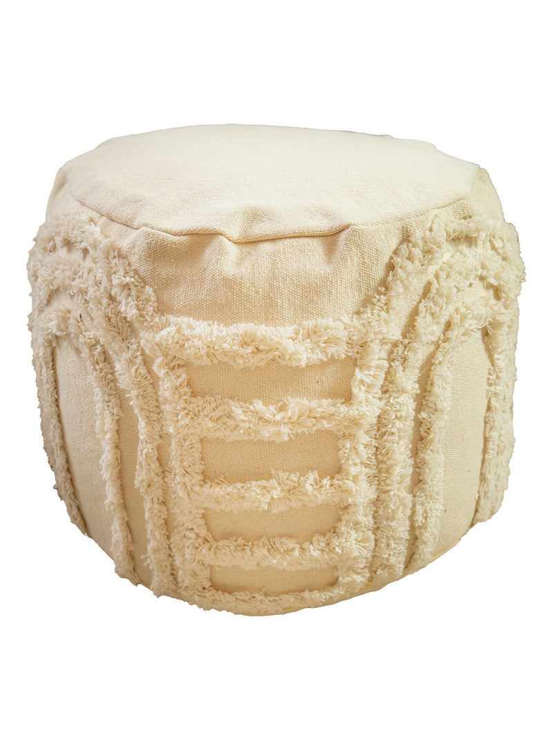 Future Home - Pouf rond texturé bohème 100% coton Ecru - Kiabi