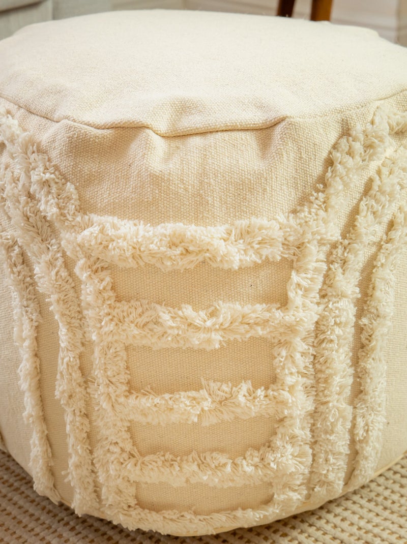 Future Home - Pouf rond texturé bohème 100% coton Ecru - Kiabi