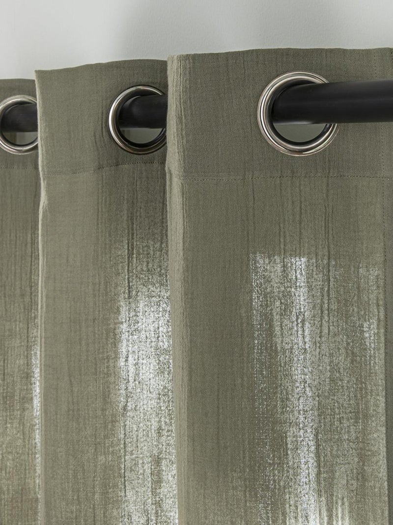 Future Home - Rideau uni en gaze de coton oeillets à l'unité 140x300cm Vert kaki - Kiabi