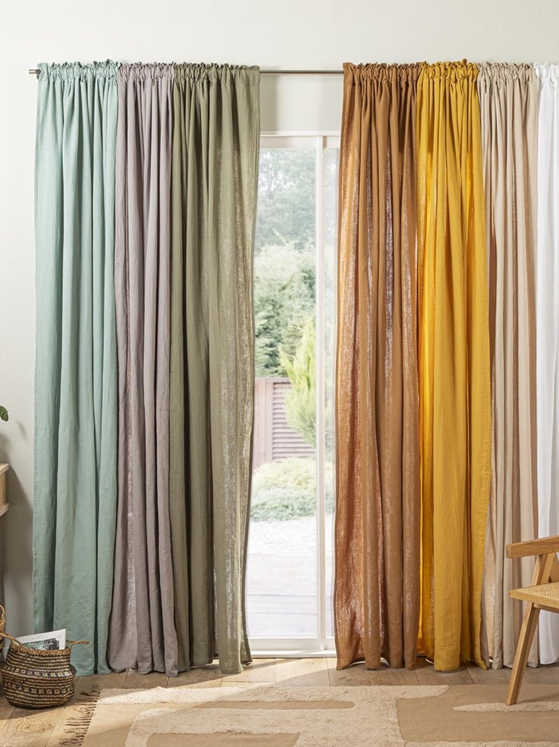 Future Home - Rideau uni en gaze de coton pattes cachées à l'unité 140x260cm Vert kaki - Kiabi