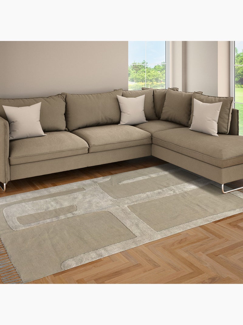 Future Home - Tapis déco à franges abstrait en coton Beige - Kiabi