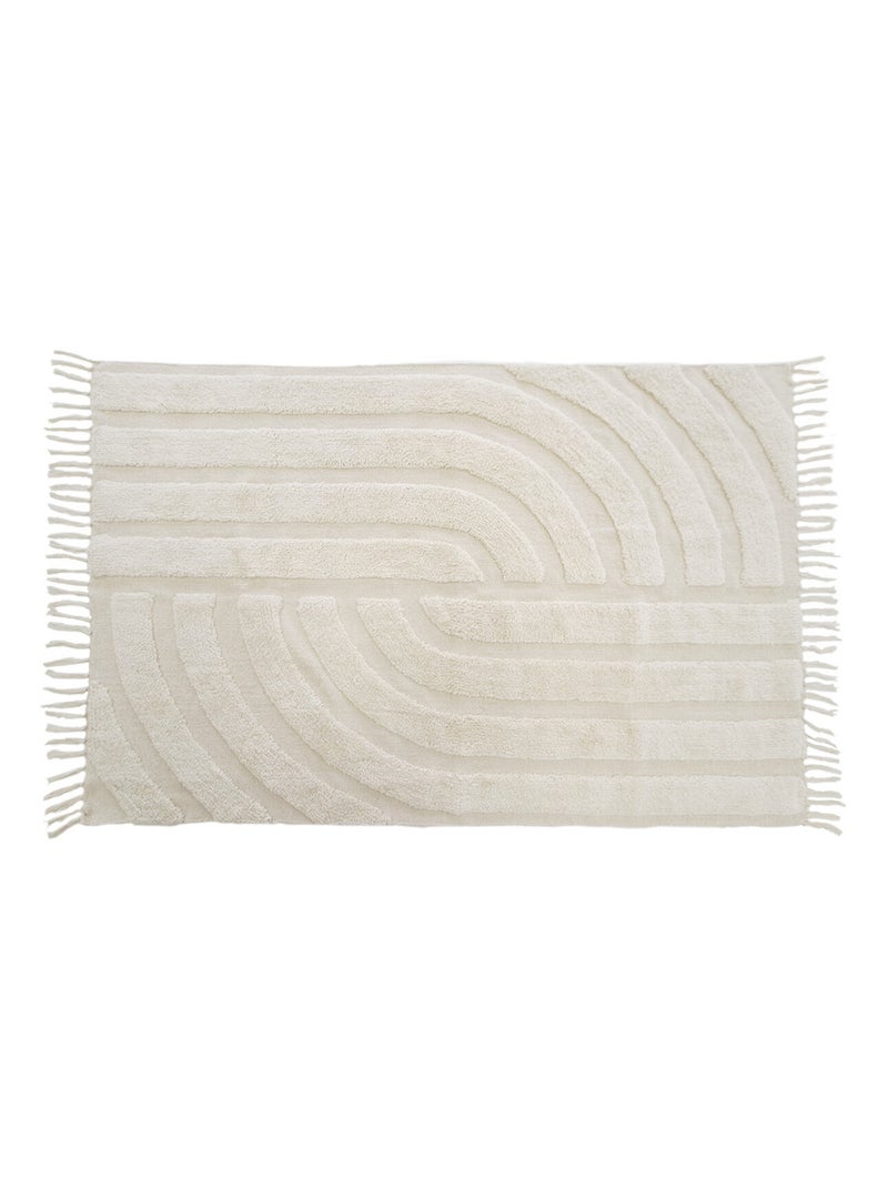 Future Home - Tapis déco à franges en coton tufté Ecru - Kiabi