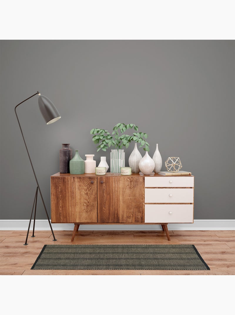 Future Home - Tapis déco à rayures en coton et jute Noir Beige Noir - Kiabi