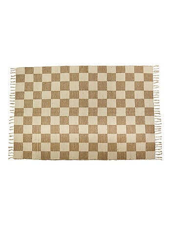 Future Home - Tapis déco damier à franges en coton et jute