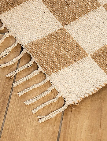 Future Home - Tapis déco damier à franges en coton et jute