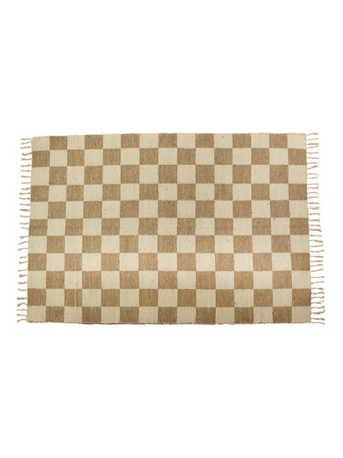 Future Home - Tapis déco damier à franges en coton et jute - Kiabi