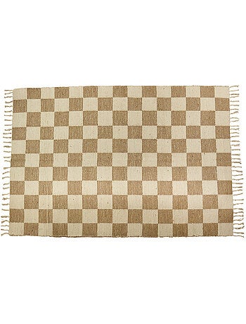 Future Home - Tapis déco damier à franges en coton et jute