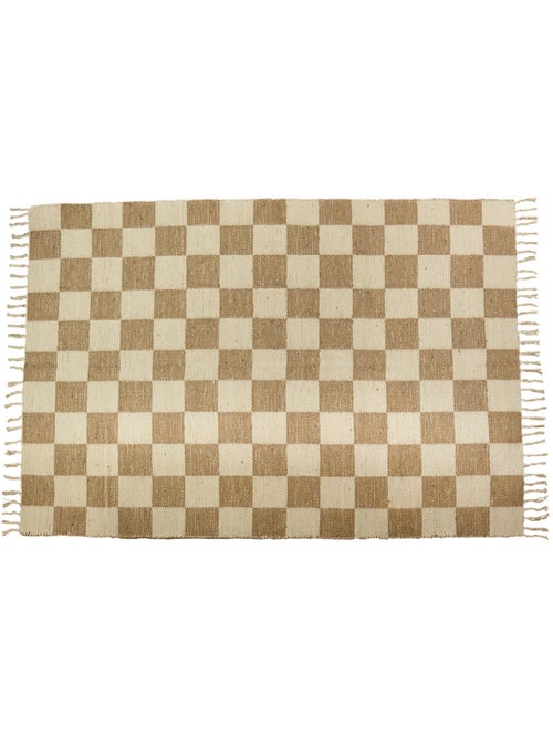 Future Home - Tapis déco damier à franges en coton et jute - Kiabi Future Home - Tapis déco damier à franges en coton et jute - Kiabi