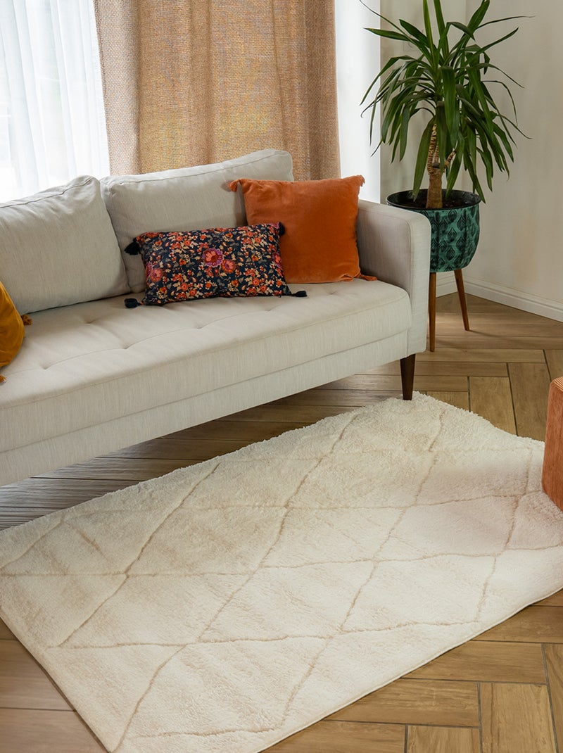 Future Home - Tapis déco style berbère losanges Ecru - Kiabi