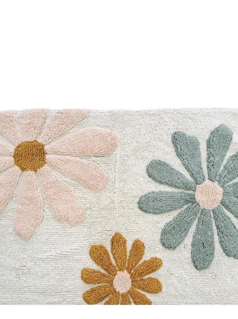 Future Home - Tapis enfant à fleurs en coton tufté Blanc - Kiabi