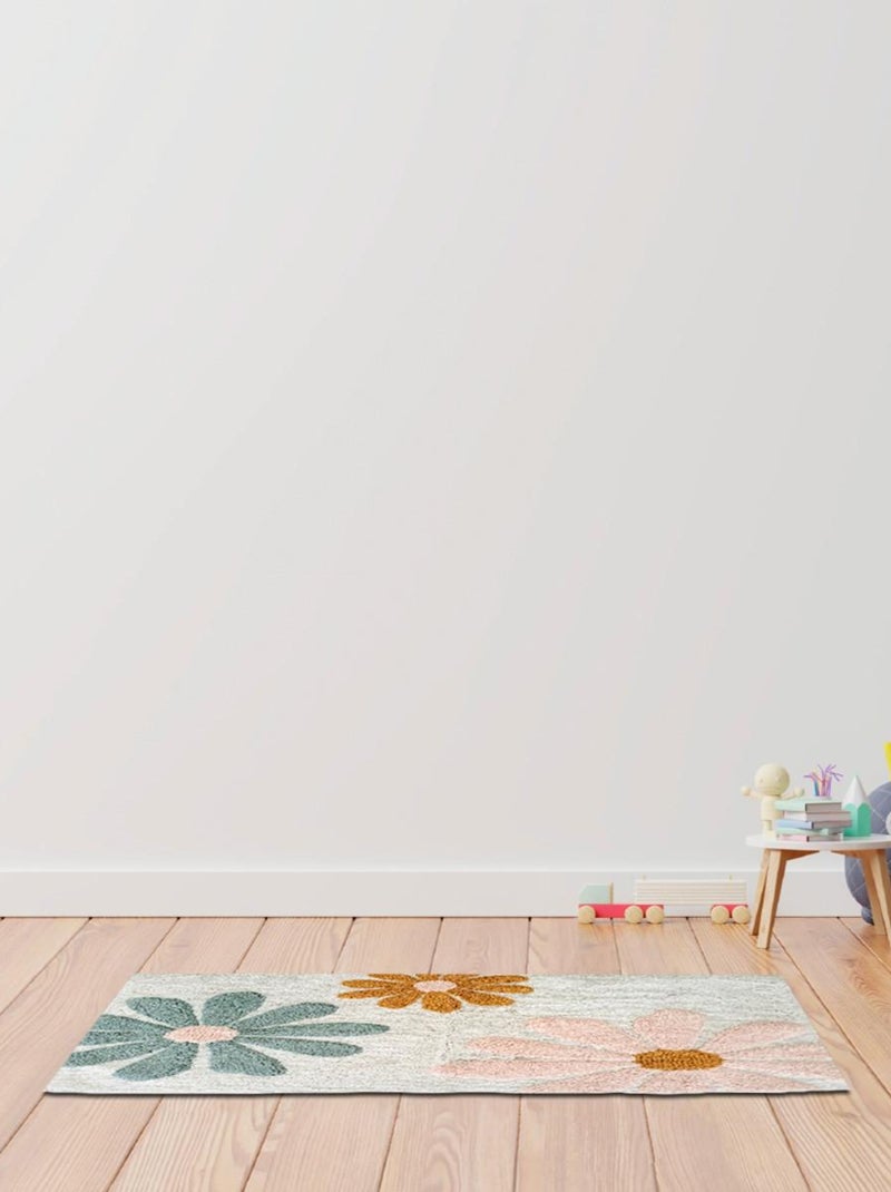 Future Home - Tapis enfant à fleurs en coton tufté Blanc - Kiabi