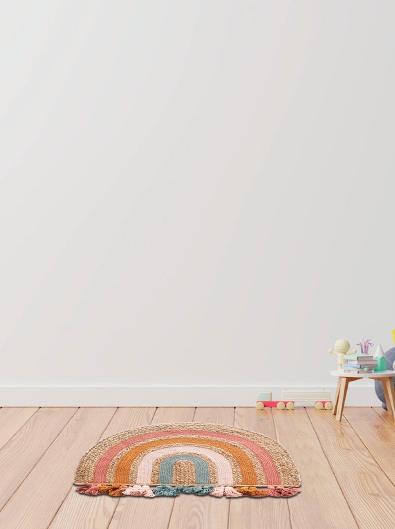 Future Home - Tapis enfant arc-en-ciel à pompons en jute Beige - Kiabi