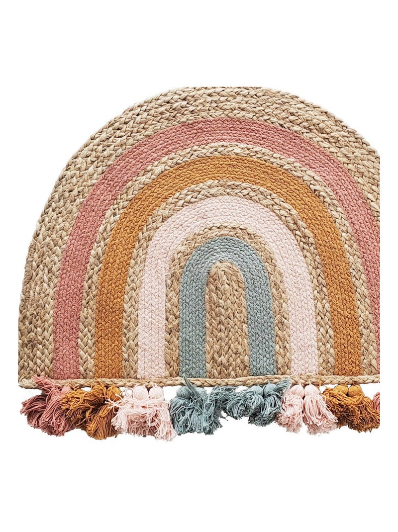Future Home - Tapis enfant arc-en-ciel à pompons en jute Beige - Kiabi