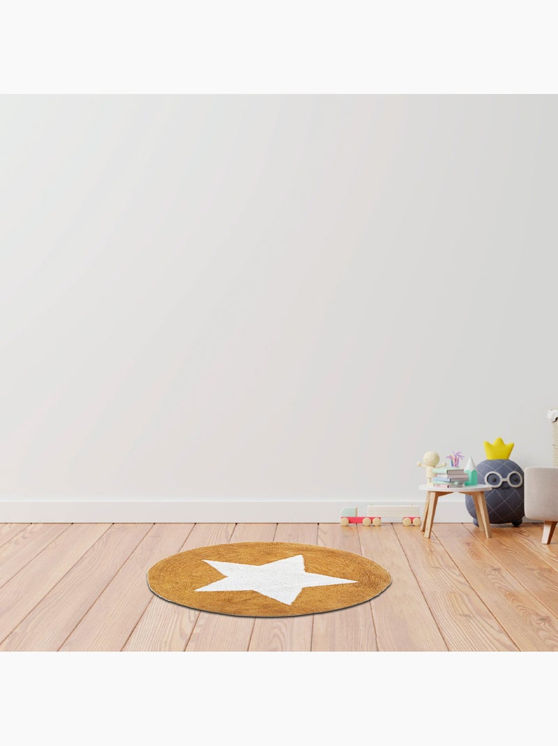 Future Home - Tapis enfant rond étoile en coton Blanc Jaune Gris - Kiabi