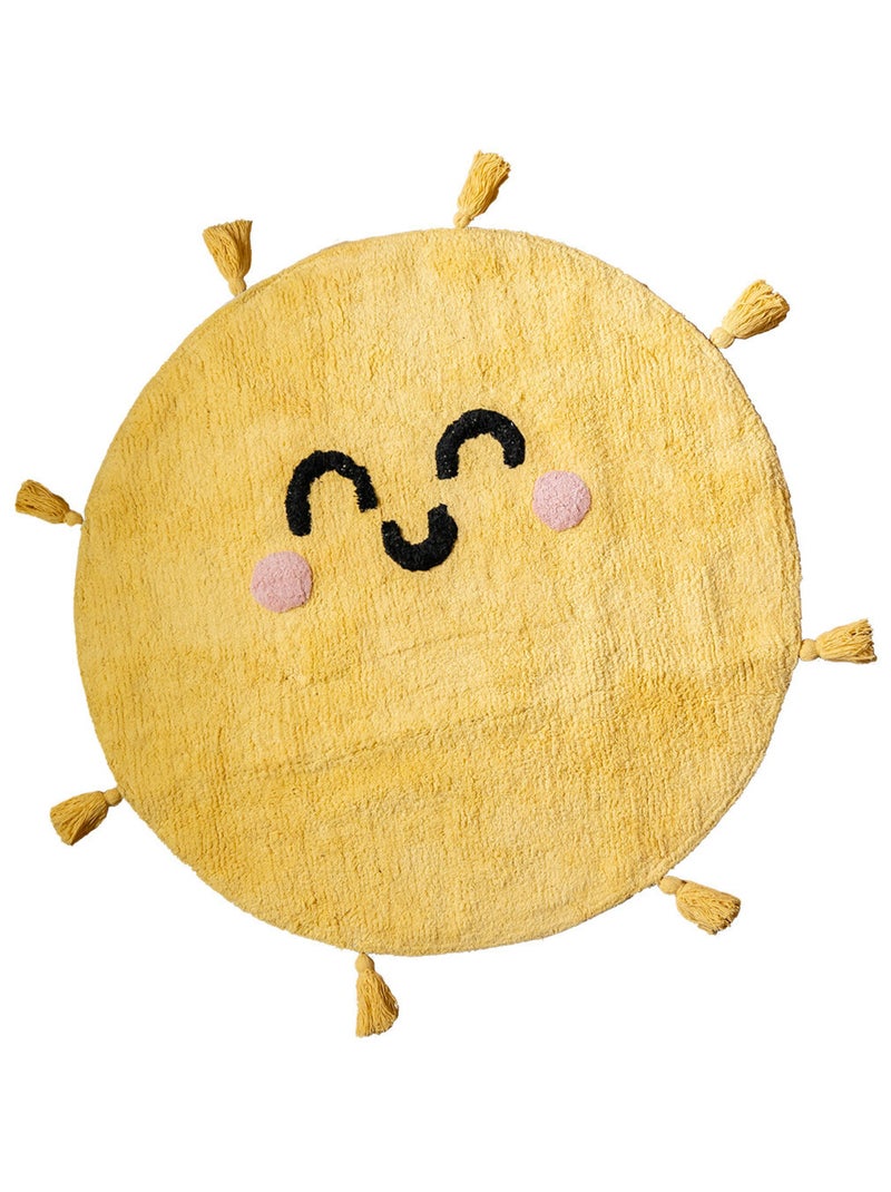 Future Home - Tapis enfant rond Soleil 100% coton tufté Jaune - Kiabi