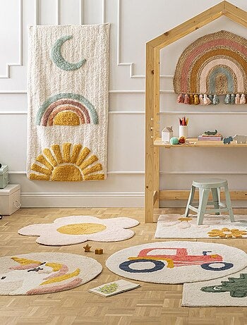 Future Home - Tapis enfant Tracteur rond en coton tufté